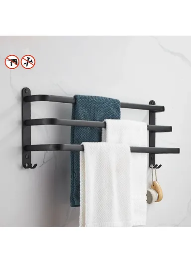 40cm Bathroom Towel Hanger Wall Mounted Storage Shelves Towel Rack Bar - 3-Tier