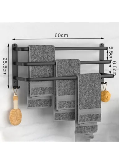 60cm Bathroom Towel Hanger Wall Mounted Storage Shelves Towel Rack Bar - 3-Tier