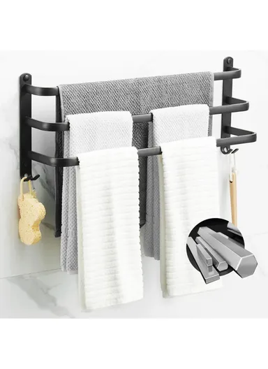 60cm Bathroom Towel Hanger Wall Mounted Storage Shelves Towel Rack Bar - 3-Tier