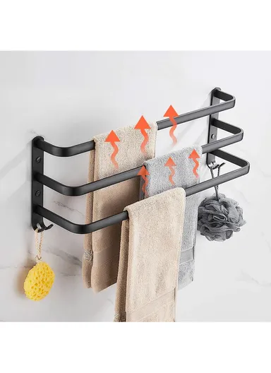 60cm Bathroom Towel Hanger Wall Mounted Storage Shelves Towel Rack Bar - 3-Tier