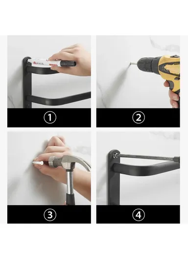 60cm Bathroom Towel Hanger Wall Mounted Storage Shelves Towel Rack Bar - 3-Tier