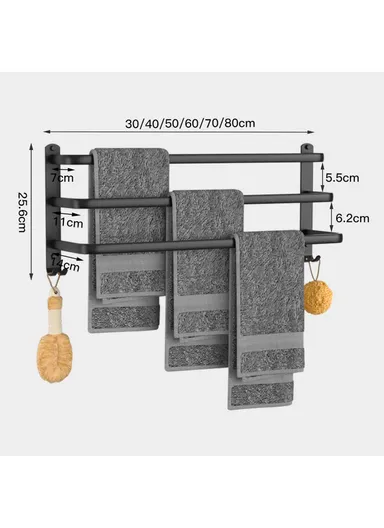 60cm Bathroom Towel Hanger Wall Mounted Storage Shelves Towel Rack Bar - 3-Tier