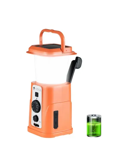2000mAh Outdoor Tent Light Hand Crank Solar Dynamo AM / FM Radio Camping Lamp (US Version) - Orange