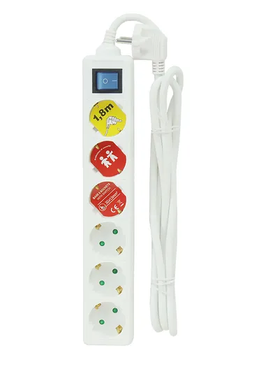 Power Extension INVO 6 Outlets ON/OFF &amp; Children Protect With Ground, 3 Wires INV-W06S -White