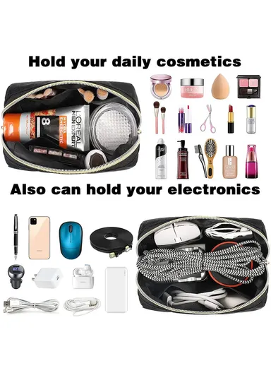 2 Pcs Women's Travel Bag Set, Waterproof Backpack with USB Port &amp; Organizer Pouch - Black