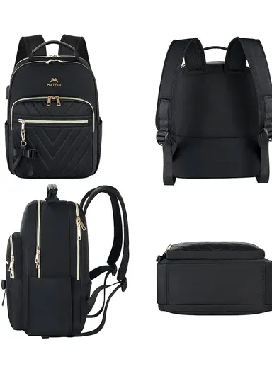 2 Pcs Women's Travel Bag Set, Waterproof Backpack with USB Port &amp; Organizer Pouch - Black