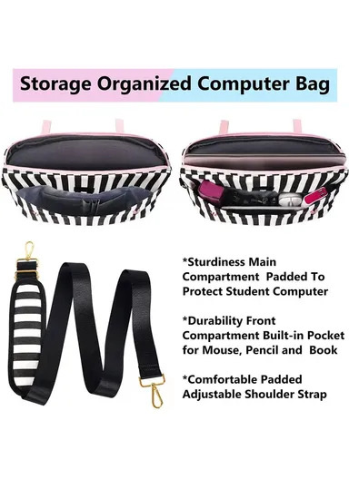 Women’s PU Leather Laptop Bag with RFID Pocket &amp; Detachable Bow - Pink