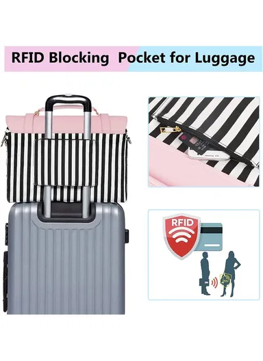 Women’s PU Leather Laptop Bag with RFID Pocket &amp; Detachable Bow - Pink