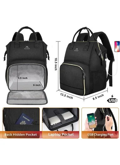 Laptop Backpack with Insulated Leakproof Lunch Compartment &amp; USB Charging Port - Black