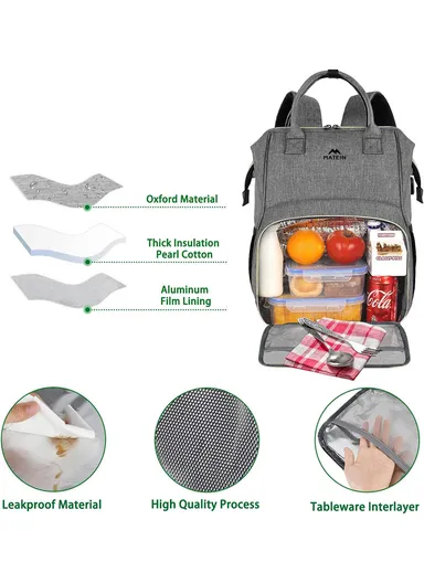Laptop Backpack with Insulated Leakproof Lunch Compartment &amp; USB Charging Port - Black