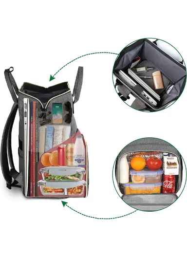 Laptop Backpack with Insulated Leakproof Lunch Compartment &amp; USB Charging Port - Black
