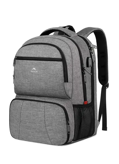 Water-Resistant Laptop Backpack with Leakproof Insulated Cooler &amp; USB Port - Grey