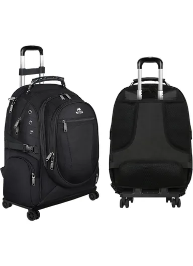 15.6'' Laptop Carry-on Water Resistant Rolling Travel Laptop Backpack With Wheels For Travel - Black