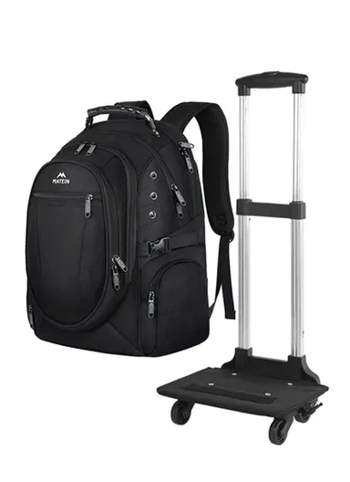 15.6'' Laptop Carry-on Water Resistant Rolling Travel Laptop Backpack With Wheels For Travel - Black