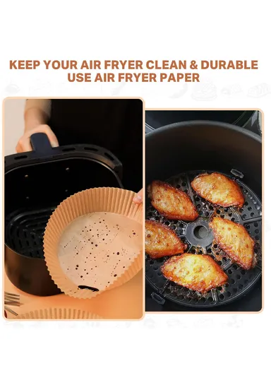 100 Pcs 20CM*4.5CM Non-Stick Oil-Proof Air Fryer Paper Liner For Air Fryer, Microwave, Oven, Steamer &amp; Cooker