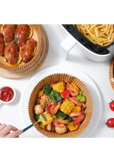 100 Pcs 20CM*4.5CM Non-Stick Oil-Proof Air Fryer Paper Liner For Air Fryer, Microwave, Oven, Steamer &amp; Cooker