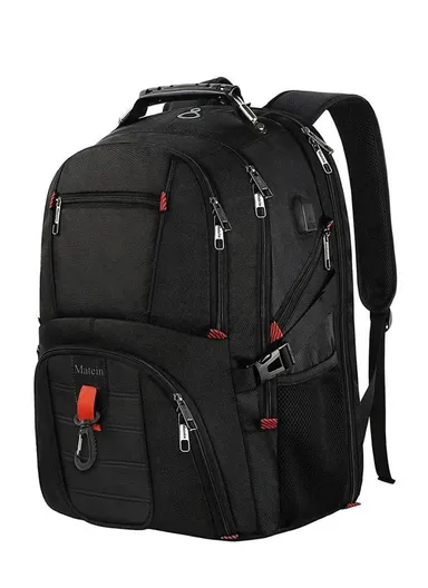 Water-Resistant Laptop Backpack with USB Charging Port For Travel &amp; School - Black