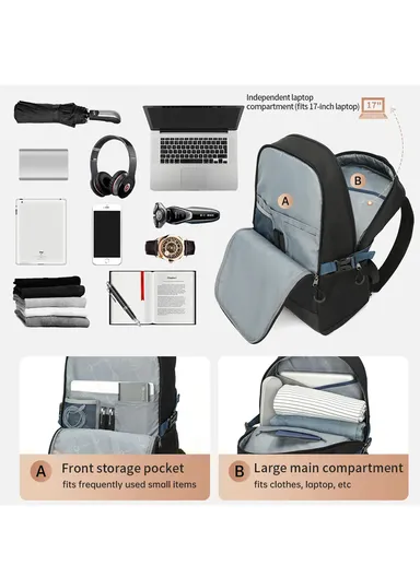 17'' Waterproof Breathable Laptop Backpack For Travel &amp; School T-B9021 - Grey