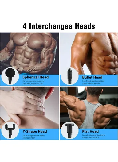 99 Gear 25W Vibration Muscle Relax Massage Gun With 4 Massage Heads (L14 x W5 x H15)cm - Black