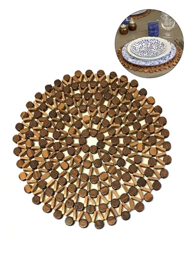 Wooden Beaded Home Multi-Purpose Beauty for Your Kitchen and Living Room ( D38 x H0.5) cm