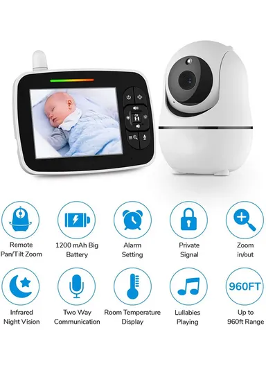 3.5" LCD PTZ Camera 1200mAh 360º Baby Monitor Security Video Camera With Temperature Monitoring, VOX Night Vision SM935H