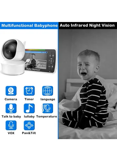 5" LCD PTZ Camera Wireless Baby Monitor 3000 mAh 5.0" Digital Wireless Baby Monitor With Night Vision, Temperature Monitoring &amp; Sweet Music SM650