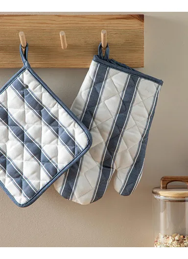 Blue Lines Polyester 2-Piece Kitchen Set Navy Blue