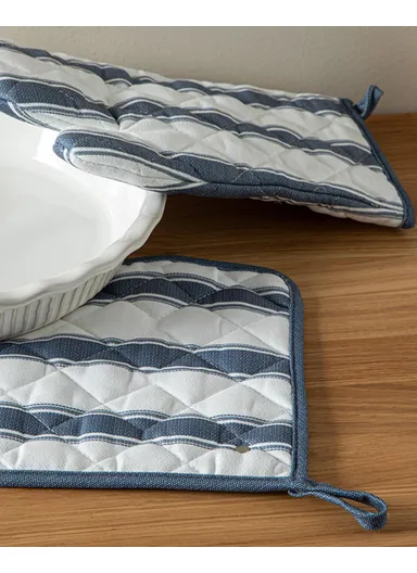 Blue Lines Polyester 2-Piece Kitchen Set Navy Blue