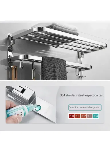 80cm Stainless Steel Bathroom Towel Rack Storage Holder Shelf - Silver
