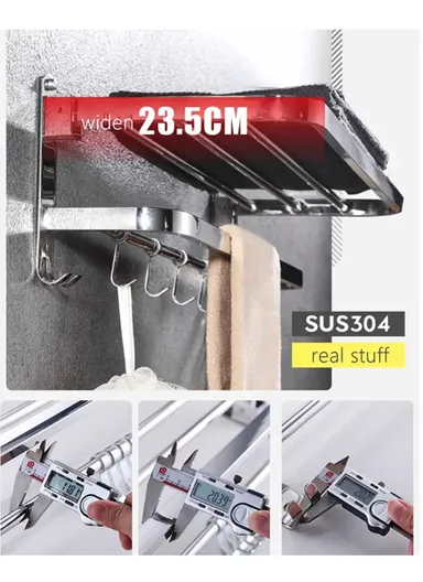 80cm Stainless Steel Bathroom Towel Rack Storage Holder Shelf - Silver