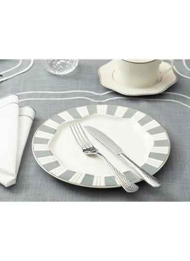 Arzu Sabanci Grace New Bone Pastry Plate 20 cm White - Grey