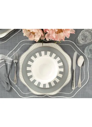 Arzu Sabanci Grace New Bone Pastry Plate 20 cm White - Grey