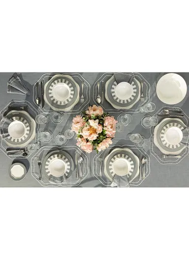 Arzu Sabanci Grace New Bone Pastry Plate 20 cm White - Grey