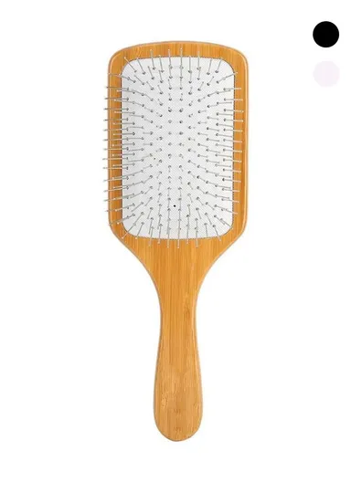 Bamboo Wood Brush With Wide Metal Bristles For Hair Care &amp; Styling (L25.5 x W8 x H3.5)cm