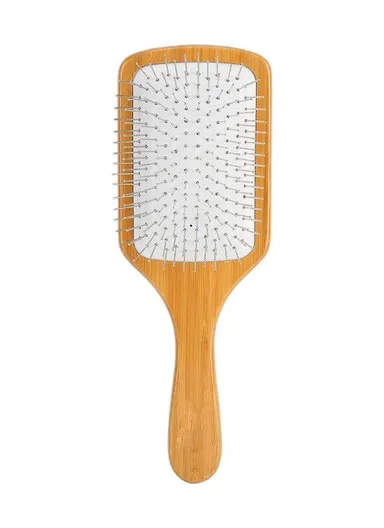 Bamboo Wood Brush With Wide Metal Bristles For Hair Care &amp; Styling (L25.5 x W8 x H3.5)cm