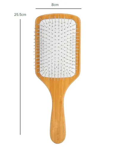 Bamboo Wood Brush With Wide Metal Bristles For Hair Care &amp; Styling (L25.5 x W8 x H3.5)cm
