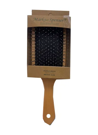 Bamboo Wood Brush With Wide Metal Bristles For Hair Care &amp; Styling (L25.5 x W8 x H3.5)cm