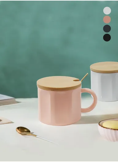 250ml Ceramic Mug With Wooden Lid JY3655(D9 x H7.5)cm