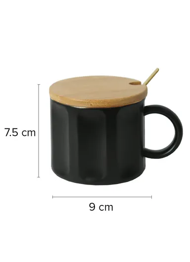 250ml Ceramic Mug With Wooden Lid JY3655(D9 x H7.5)cm