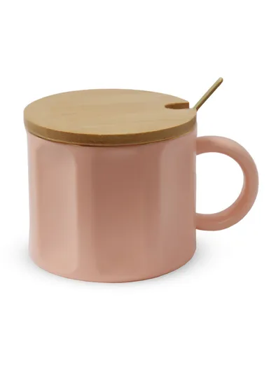 250ml Ceramic Mug With Wooden Lid JY3655(D9 x H7.5)cm
