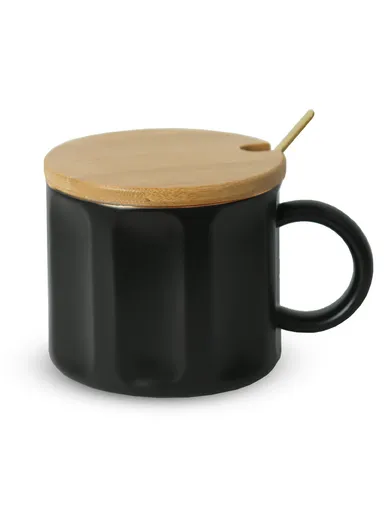 250ml Ceramic Mug With Wooden Lid JY3655(D9 x H7.5)cm