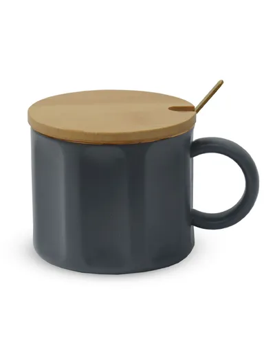 250ml Ceramic Mug With Wooden Lid JY3655(D9 x H7.5)cm
