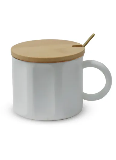250ml Ceramic Mug With Wooden Lid JY3655(D9 x H7.5)cm
