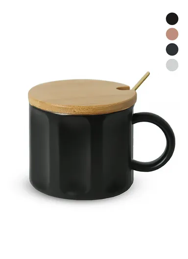 250ml Ceramic Mug With Wooden Lid JY3655(D9 x H7.5)cm