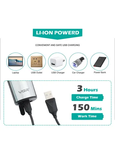 5D Rotary Waterproof Portable Electric Shaver For Men With LED Display V-385 (L16.5 x W7 x H4.5)cm