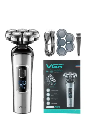 5D Rotary Waterproof Portable Electric Shaver For Men With LED Display V-385 (L16.5 x W7 x H4.5)cm