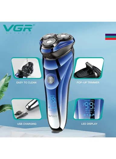 5W Washable Waterproof Electric Shaver Razor For Men With LED Display V-305 (L16 x W6 x H5)cm