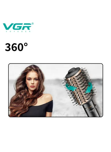 800W Professional Rotating Hot Air Styler Comb with 3 Air Flow Modes V-494 - Black
