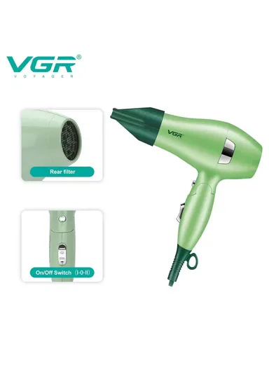 1000W Foldable Portable Unisex Hair Dryer With 3-Speed Switch V-432 (L13 x W6 x H20)cm - Green
