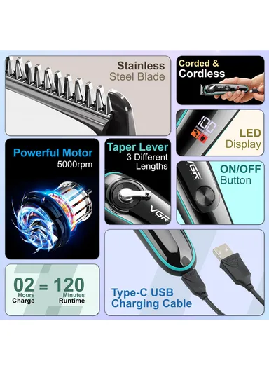PRECISION T-BLADE 5W 600mAh Hair Trimmer With LED Display V-075